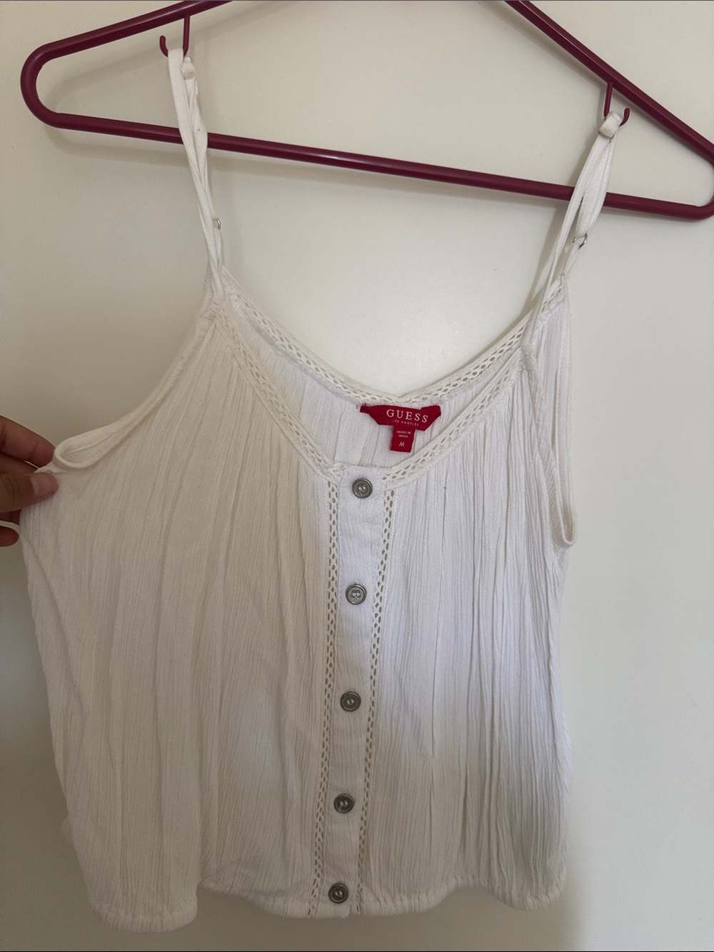 GUESS White Crochet-Trim Button-Front Camisole